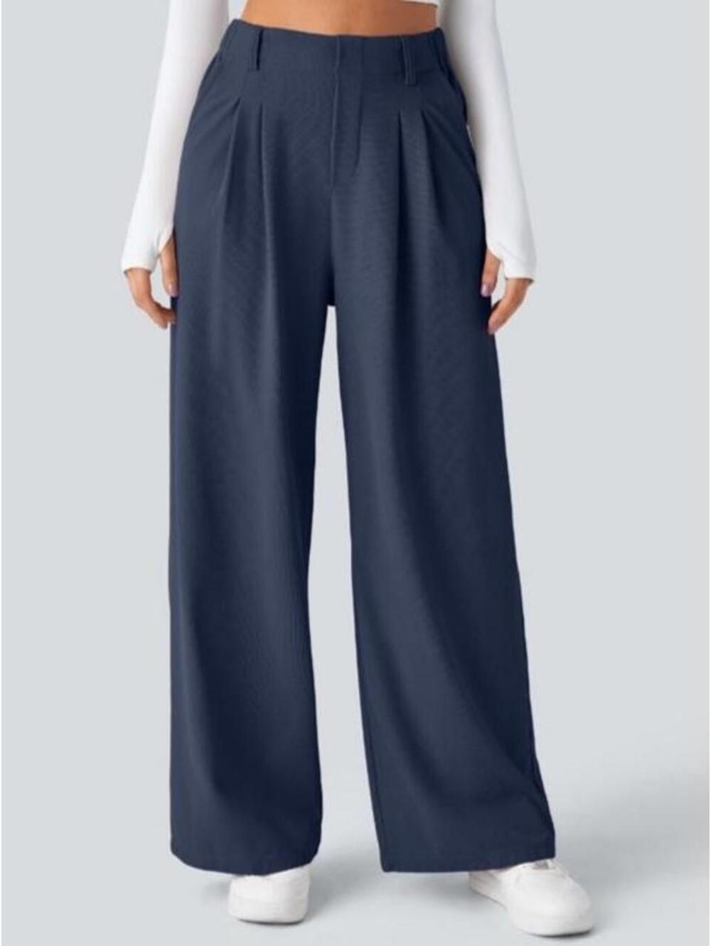 Halara Flex Wide Leg Waffle Work Pants Harbor Ink Navy Blue Large
